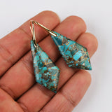 Gold Long Diamond Shape Copper Turquoise Dangle Earrings G2078-3