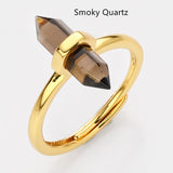 Hexagon Point Natural Stones Gold Bezel Ring, Adjustable, Gemstone Jewelry Ring WX2206