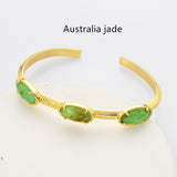 Gold Plated Claw Oval Multi Gemstone Faceted Bangle Bracelet, Healing Stone Cuff Jewelry ZG0494