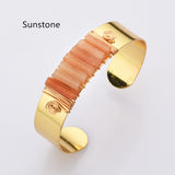 Gold Plated Brass Wire Wrap Gemstone Bangle Bracelet, Crystal Stone Cuff WX2197