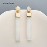 Gold Plated Claw Raw Gemstone Chips & Selenite Bar Stud Earrings, Healing Crystal Stone Jewelry, Boho Earrings ZG0491