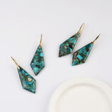 Gold Long Diamond Shape Copper Turquoise Dangle Earrings G2078-3