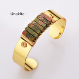 Gold Plated Brass Wire Wrap Gemstone Bangle Bracelet, Crystal Stone Cuff WX2197