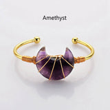 Gold Plated Brass Rainbow Gemstone Crescent Moon Wire Wrap Bangle Bracelet Handmade Boho Jewelry WX2074