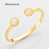 Gold Claw Round Faceted Rainbow Gemstone Bangle Bracelet , Healing Birthstone Cuff Jewelry ZG0495