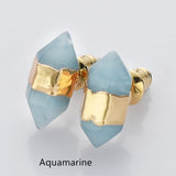 Gold Plated Hexagon Point Natural Gemstone Stud Earrings, Birthstone Earrings, Healing Crystal Stone Post Earrings, Wholesale Supply G2092