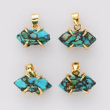Tiny Hexagon Point Gold Plated Claw Rainbow Gemstone Pendant, Crystal Stone Terminated Point Pendant ZG0480