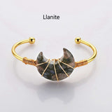 Gold Plated Brass Rainbow Gemstone Crescent Moon Wire Wrap Bangle Bracelet Handmade Boho Jewelry WX2074