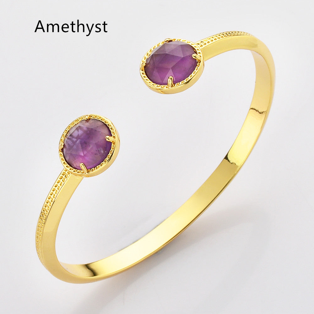 Gold Claw Round Faceted Rainbow Gemstone Bangle Bracelet , Healing Birthstone Cuff Jewelry ZG0495