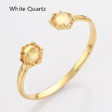 Gold Plated Hexagon Rainbow Gemstone Faceted Claw Bangle, Healing Birthstone Cuff Bracelet Jewelry ZG0496