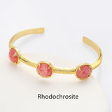 Gold Plated Brass 3-Round-Gemstone Faceted Bangle, Healing Crystal Quartz Cuff Bracelet  ZG0493