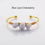 Gold Plated Brass Multi Gemstone Wire Wrap Bangle Bracelet, Healing Crystal Stone Cuff Handmade Boho Jewelry WX2075