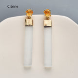 Gold Plated Claw Raw Gemstone Chips & Selenite Bar Stud Earrings, Healing Crystal Stone Jewelry, Boho Earrings ZG0491