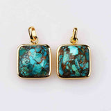 Small Square Gold Bezel Briolette Gemstone Pendant Natural Labradorite Moonstone Copper Turquoise Healing Crystal Pendants Necklace ZG0470