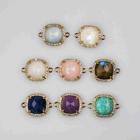 5 pcs Square Gold Plated Claw Gemstone Faceted CZ Micro Pave Connector briolette crystal stone charms WX2092