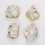 Gold Plated Angel Aura Quartz Titanium AB White Cluster Point Charm, Big Raw Crystal Pendant G2093