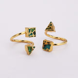 Gold Plated Geometric Natural Copper Turquoise Double Stone Moon Star Wrap Ring Adjustable ED003