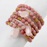 G1840 Teardrop Natural Rose Quartz With 6mm Rhodonite Jasper Faceted Beads Layer Bracelet