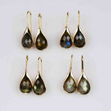 Gold Plated Teardrop Labradorite Faceted Earrings Healing Crystal Stone Earrings ZG0467