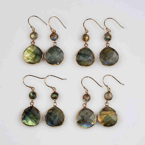 Gold Plated Teardrop Labradorite Earrings, Gemstone Dangle Earrings, Fashion Jewelry G2088