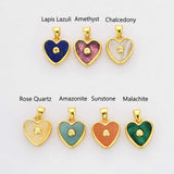 Heart Shape Gold Plated Bezel Rainbow Natural Gemstone CZ Micro Pave Pendant WX2129