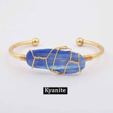 Natural Gemstone Rose Quartz Amethyst Wire Wrap Gold Bangle Cuff WX1795