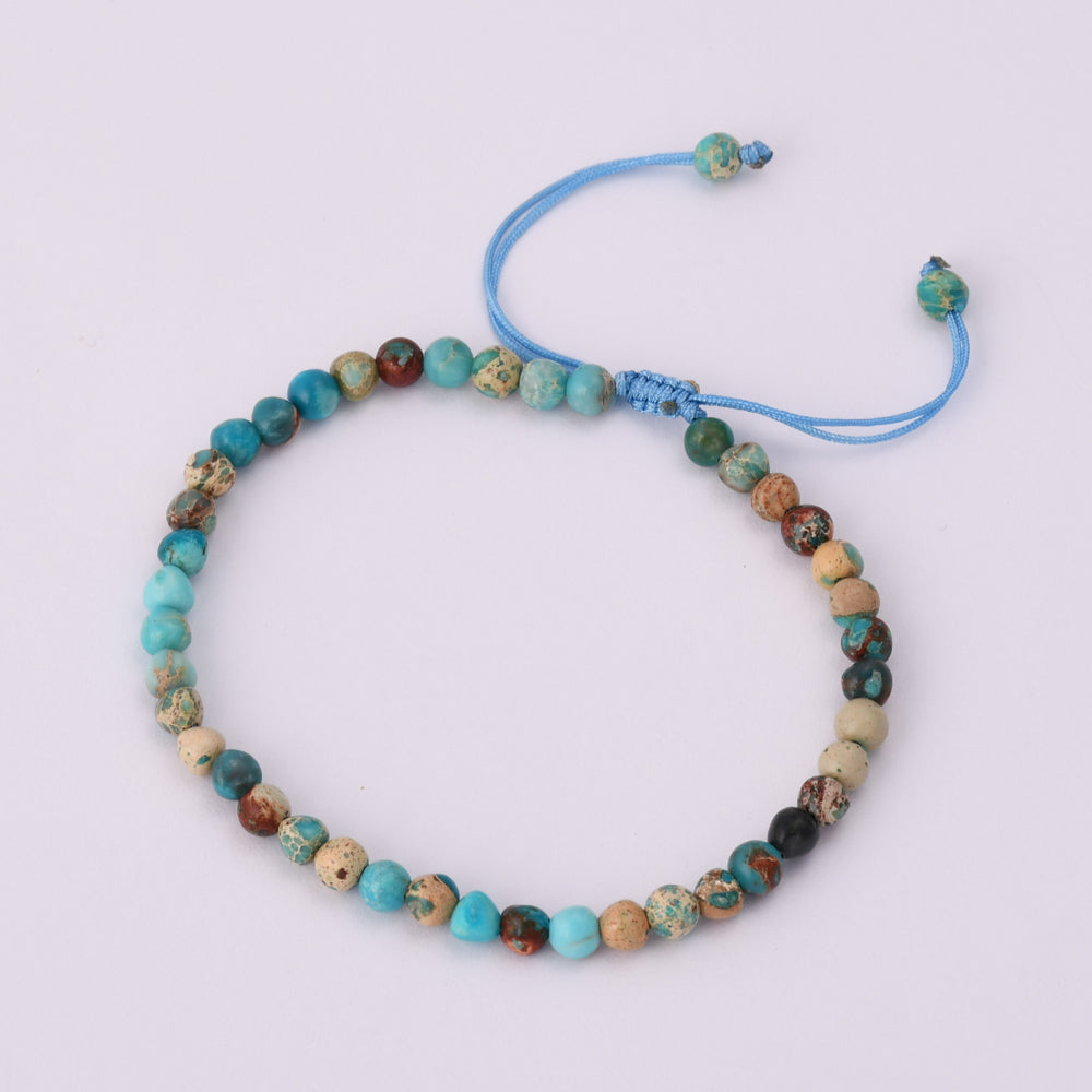 4mm Natural Ocean Jasper Bead Adjustable Summer Bracelet HD0348