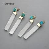Gold Plated Claw Raw Gemstone Chips & Selenite Bar Stud Earrings, Healing Crystal Stone Jewelry, Boho Earrings ZG0491