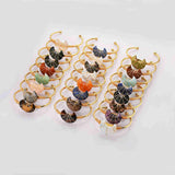 Gold Plated Brass Rainbow Gemstone Crescent Moon Wire Wrap Bangle Bracelet Handmade Boho Jewelry WX2074