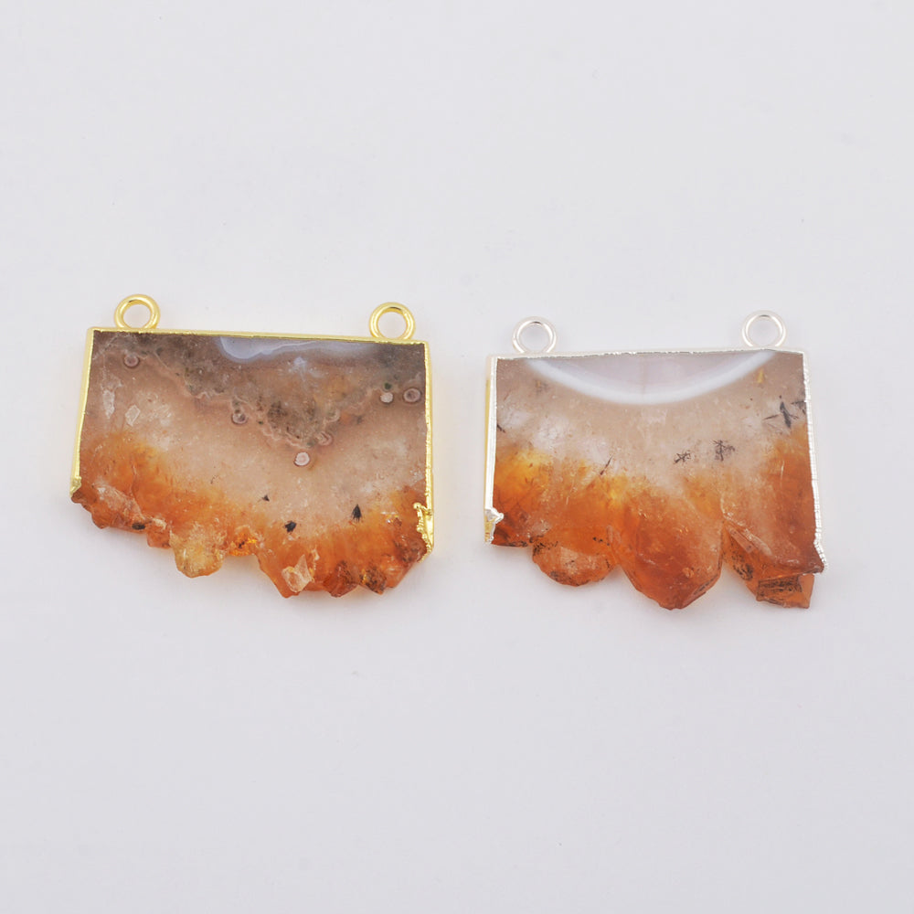 Natural Slice Citrine Agate Crystal Connector WX1794