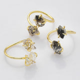 Adjustable Gold Plated Claw Raw Herkimer Quartz Ring, Healing Crystal Stone Ring Jewelry ZG0500