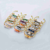 Gold Plated Brass Multi Gemstone Wire Wrap Bangle Bracelet, Healing Crystal Stone Cuff Handmade Boho Jewelry WX2075