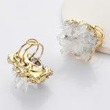 Gold Plated Angel Aura Quartz Titanium AB White Cluster Crystal Point Ring, Boho Jewelry G2094