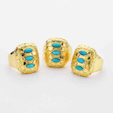 Rectangle Gold Plated Brass Bezel Natural Turquoise Ring, Real Turquoise, Gemstone Boho Jewelry ZG0457