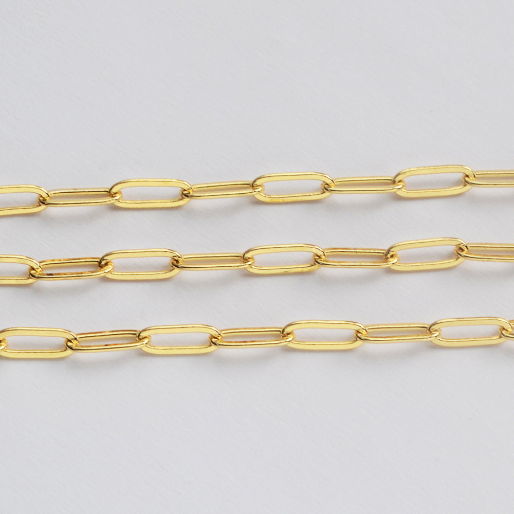 16 Feet Gold Plated Brass Oval Link Chain, Paper Clip Chain Finding PJ495