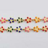 16 Feet Gold Plated Brass Rainbow Oil Dripping Flower Chain, Enamel Paint Chain, For Necklace Bracelet Jewelry Making, Wholesale Supply PJ496
