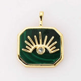Gold Plated Natural Gemstone Crystal Pendant CZ Evil Eye Black Obsidian Turquoise Larimar Rhodochrosite Malachite Penadnt ZG0465