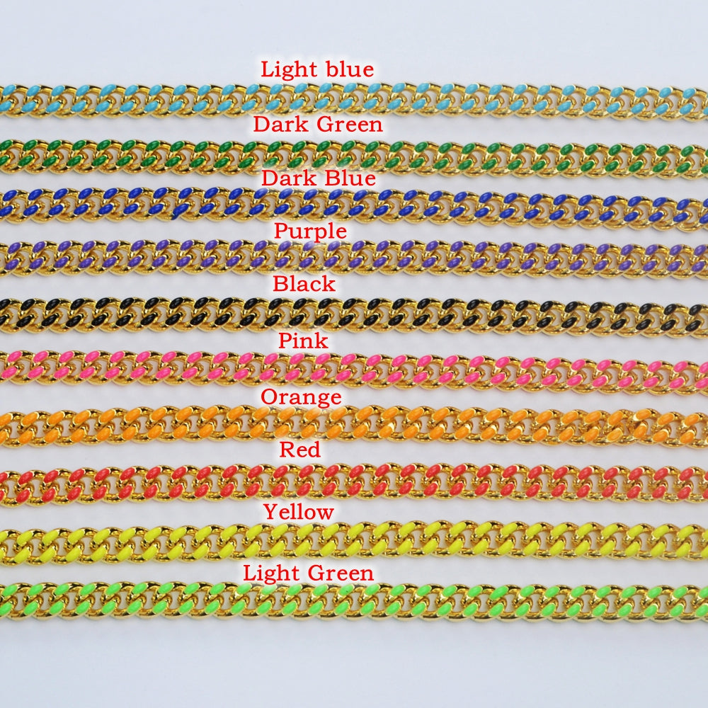 16 Feet Gold Plated Brass Rainbow Oil Dripping Chain, Enamel Paint Chain, For Necklace Bracelet Jewelry Making, Wholesale Supply PJ499