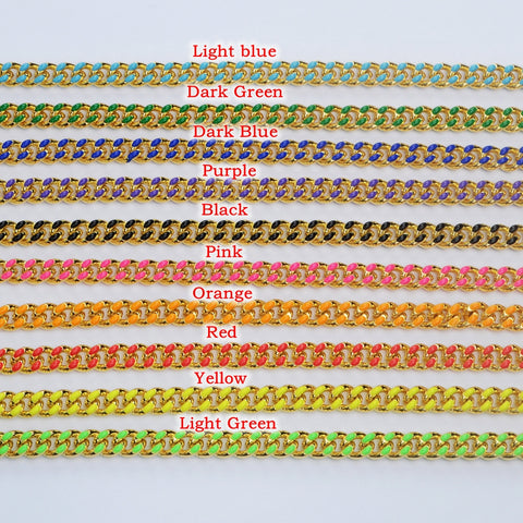 16 Feet Gold Plated Brass Rainbow Oil Dripping Chain, Enamel Paint Chain, For Necklace Bracelet Jewelry Making, Wholesale Supply PJ499