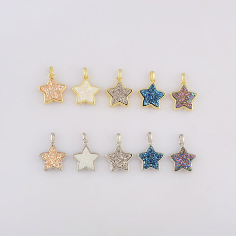 Gold/Silver Star Natural Druzy Pendant WX1825
