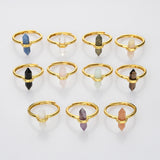 Hexagon Point Natural Stones Gold Bezel Ring, Adjustable, Gemstone Jewelry Ring WX2206