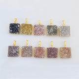 Gold Plated Square Natural Colors Agate Druzy Pendant, Drusy Crystal Pendant G2022