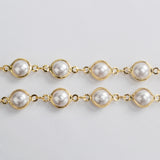 16 Feet Gold Plated Brass Round Pearl Chain, Pearl Bead Chain, For Necklace Bracelet Jewelry Making, Wholesale Supply PJ492