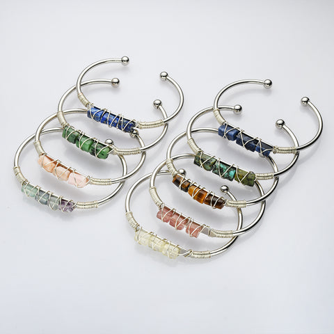 Silver Wire Wrap Gemstone Beads Bracelets WX2205