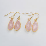 Gold Plated Drop Moonstone Rose Quartz Amazonite Faceted Dangle Earrings G2059