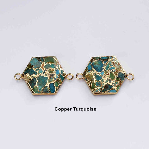 Gold Plated Hexagon Copper Turquoise Black Obsidian Labradorite Faceted Connector G2061