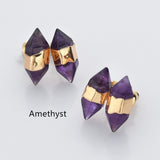 Gold Plated Hexagon Point Natural Gemstone Stud Earrings, Birthstone Earrings, Healing Crystal Stone Post Earrings, Wholesale Supply G2092