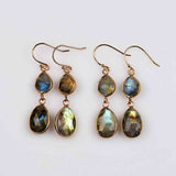 Double Teardrop Gold Plated Natrual Labradorite Faceted Dangle Earrings Briolette Crystal Gemstone Earrings G2087