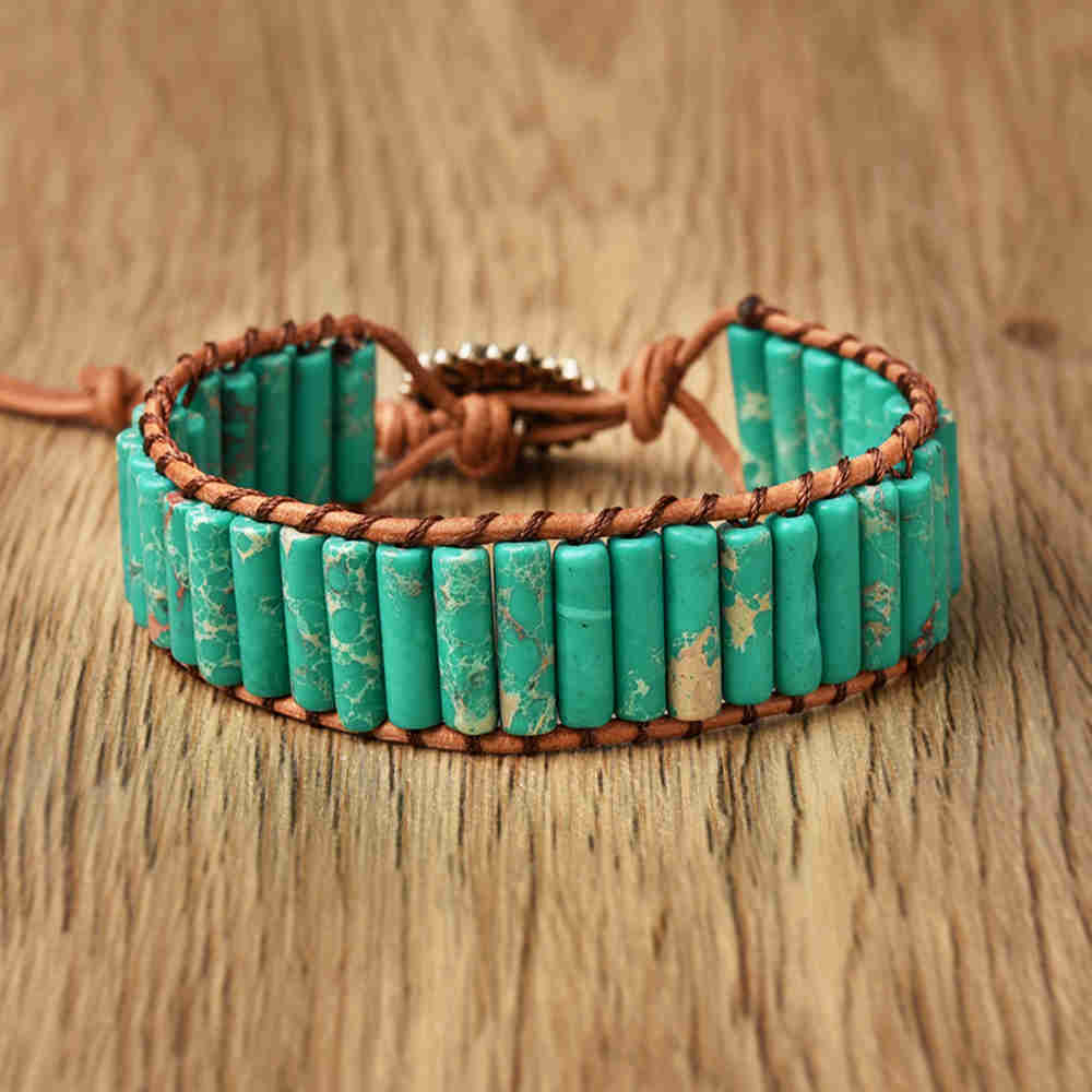 Leather Wrap Bracelet Handmade cheapest - Green Leather and Turquoise