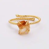 S925 Sterling Silver Claw Gold Plated Rainbow Raw Gemstone Ring, Healing Crystal Stone Ring, Adjustable SS205